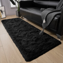 (Black, 60 x 220 cm) Shaggy Non Slip Rugs Bedroom Living Room Area Rugs Hallway Runner Fluffy Carpets Bath Door Mats