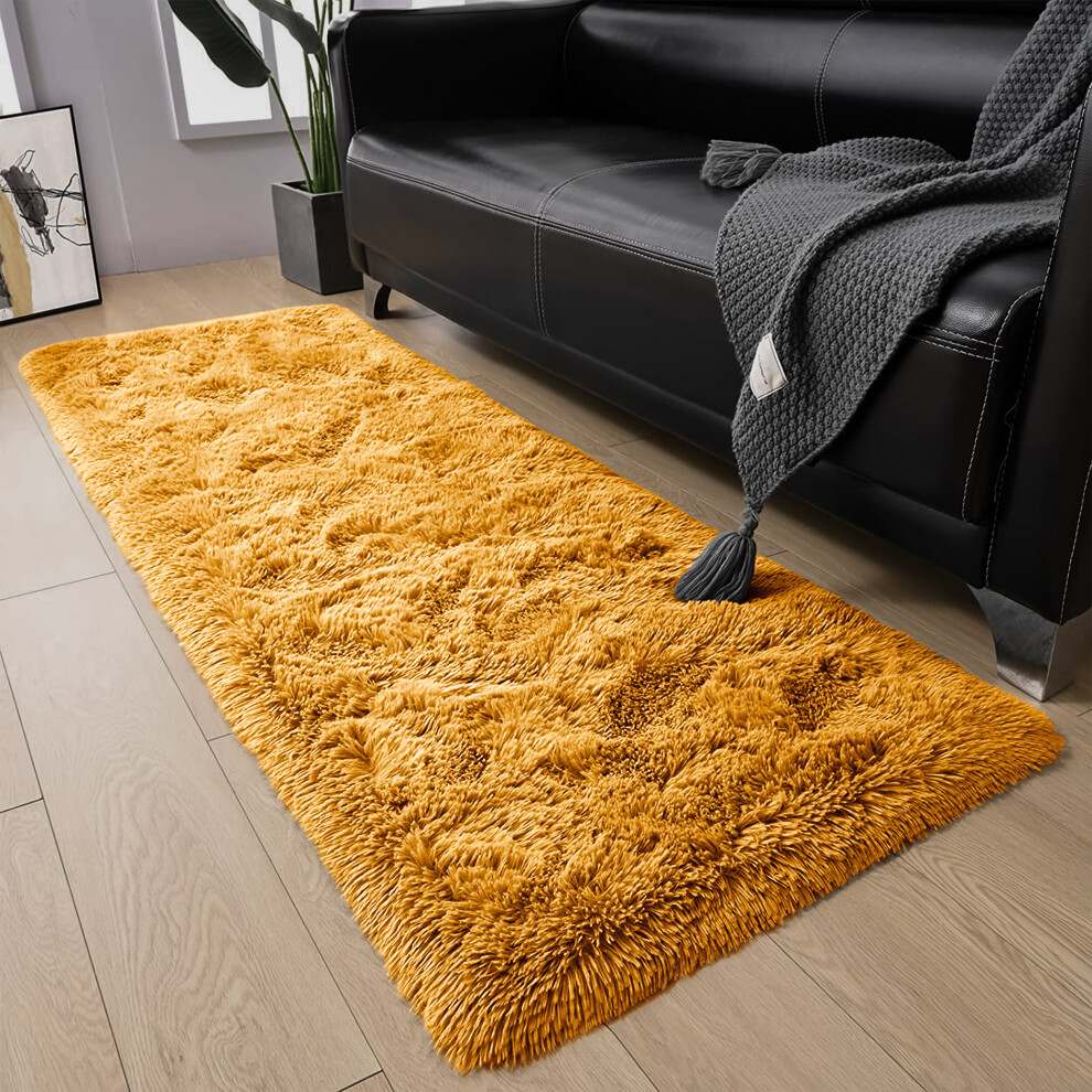 (Ochre, 60 x 220 cm) Fluffy Shaggy Rugs Living Room Runner Carpet Mat