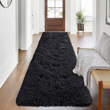 (Black, 80 x 300 cm) Shaggy Non Slip Rugs Bedroom Living Room Area Rugs Hallway Runner Fluffy Carpets Bath Door Mats