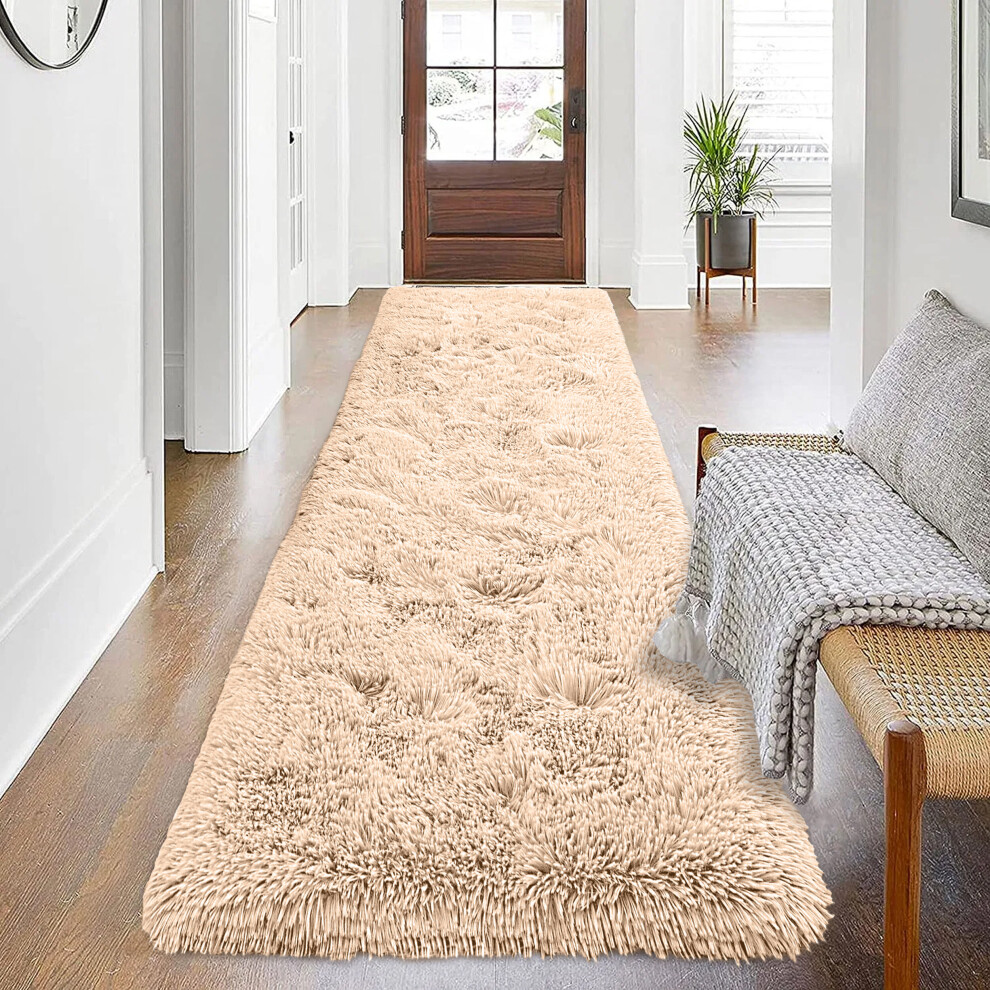 (Beige, 80 x 150 cm) Fluffy Shaggy Rugs Living Room Runner Carpet Mat