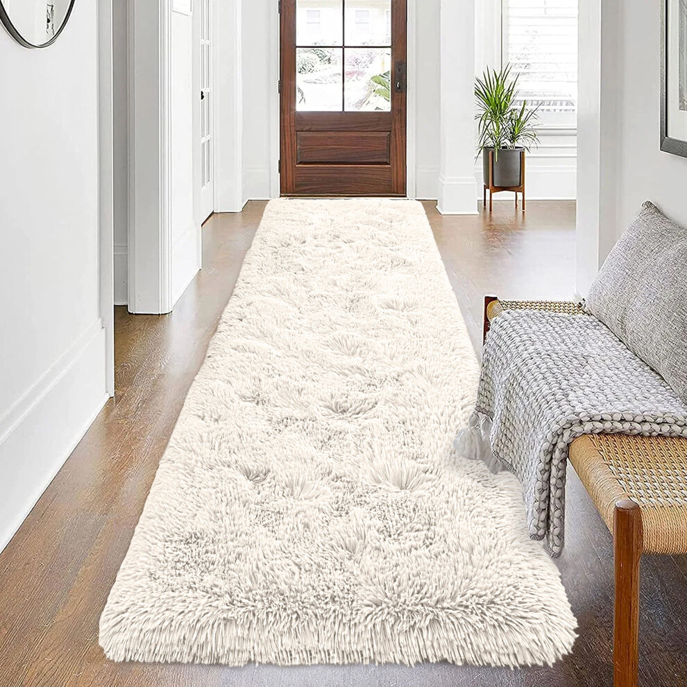 (Cream, 80 x 150 cm) Fluffy Shaggy Rugs Living Room Runner Carpet Mat