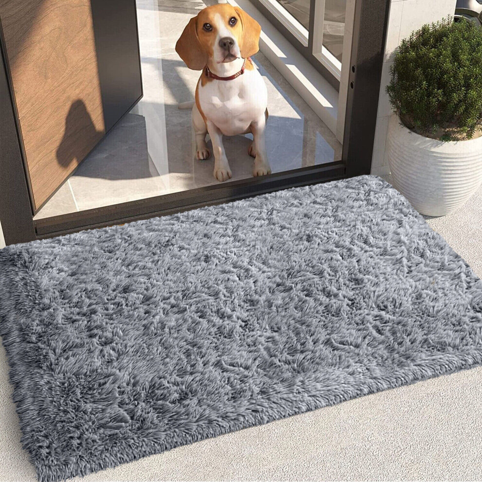 (Grey, 60 x 110 cm) Shaggy Rugs Non-Slip Living Room Runner Carpet Mat