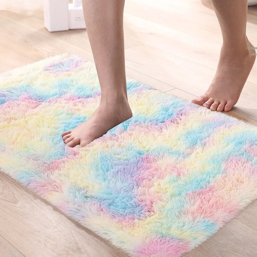 (Rainbow, 50 x 80 cm) Fluffy Shaggy Rugs Living Room Runner Carpet Mat