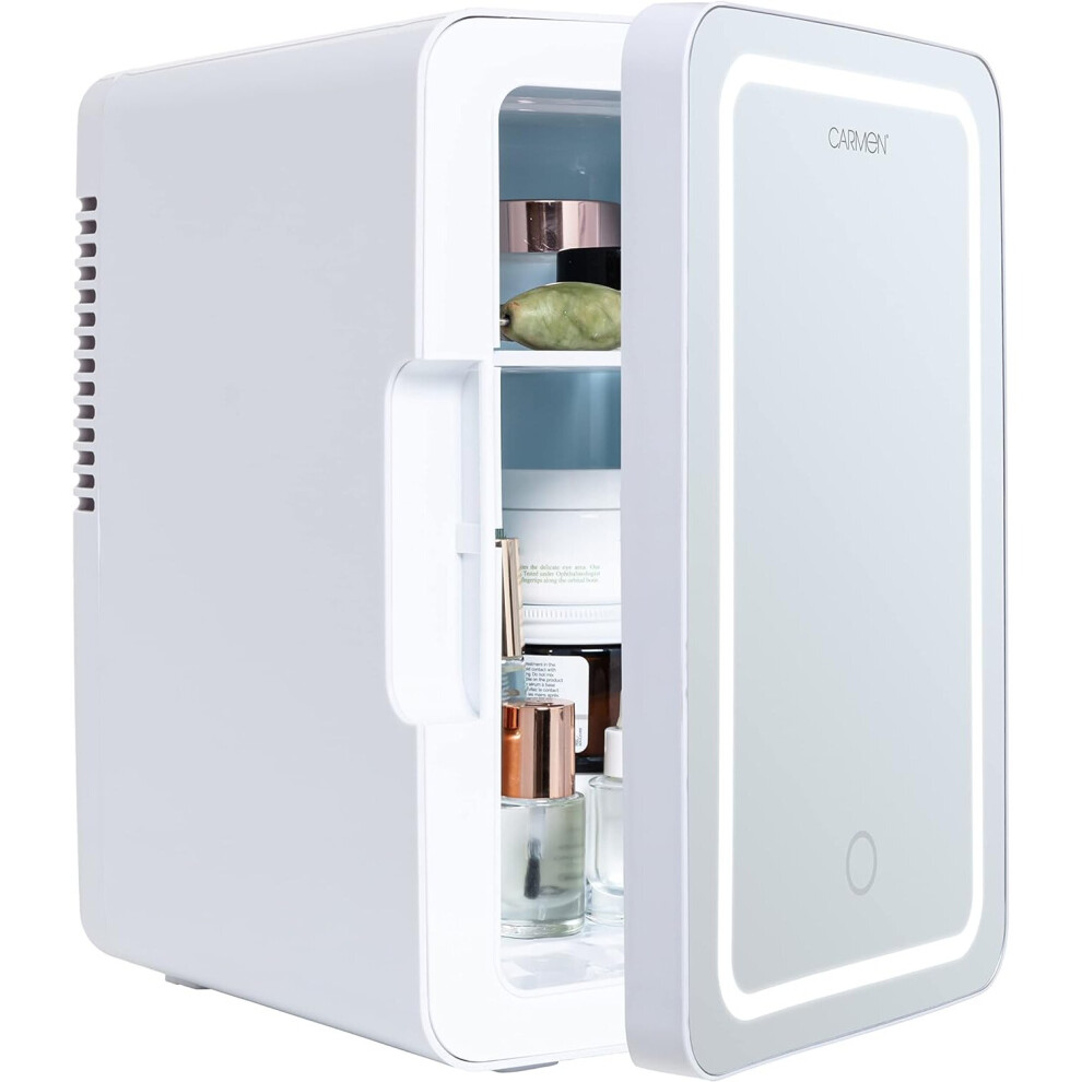 C81182 Mini Cooler 6 Litre capacity, 8 Can, AC/DC Portable Beauty Fridge for Skincare, Cosmetics, Bedroom with LED light Mirror