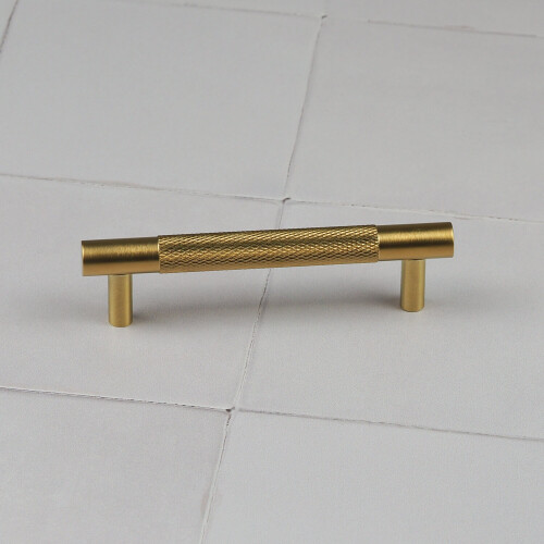 (96mm Handle) Satin Brass Knurled Solid Bar Handles & Knobs