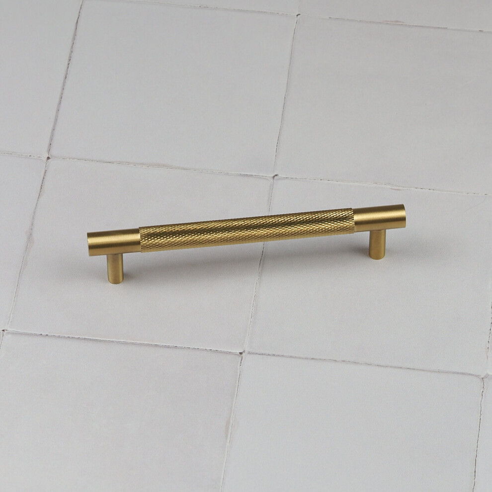 (128Mm Handle) Satin Brass Knurled Solid Bar Handles & Knobs 5060796708837