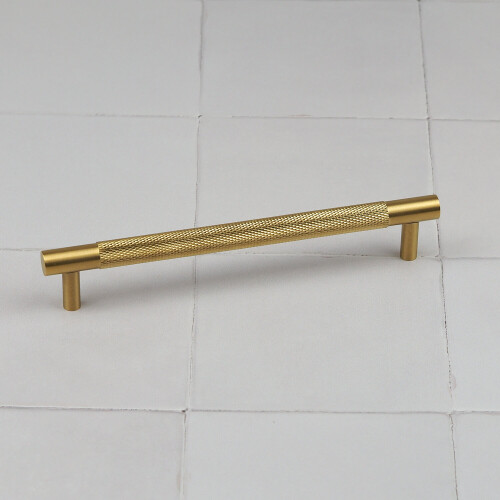 (160mm Handle) Satin Brass Knurled Solid Bar Handles & Knobs