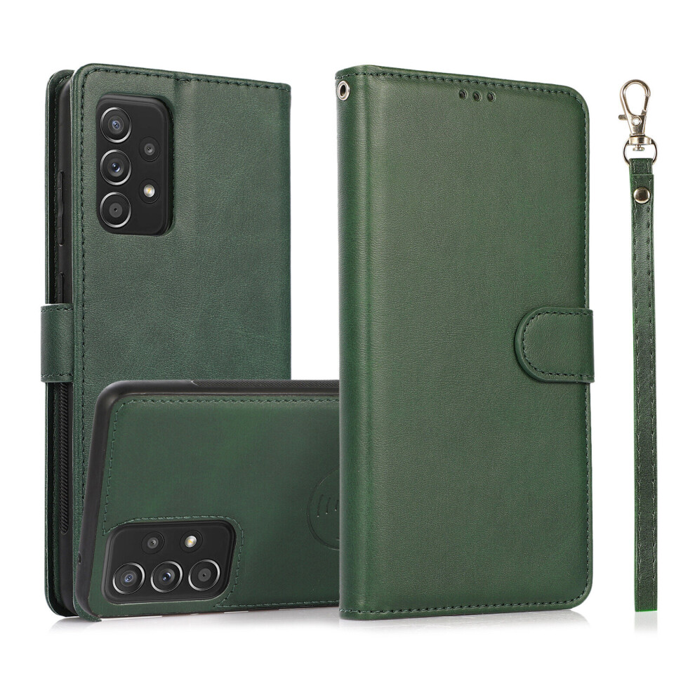 (Green, Samsung A13 5G) Samsung Galaxy Case, Detachable Magnetic Leather Wallet TPU Case, Durable and Slim with Card Holder & Wrist Strap