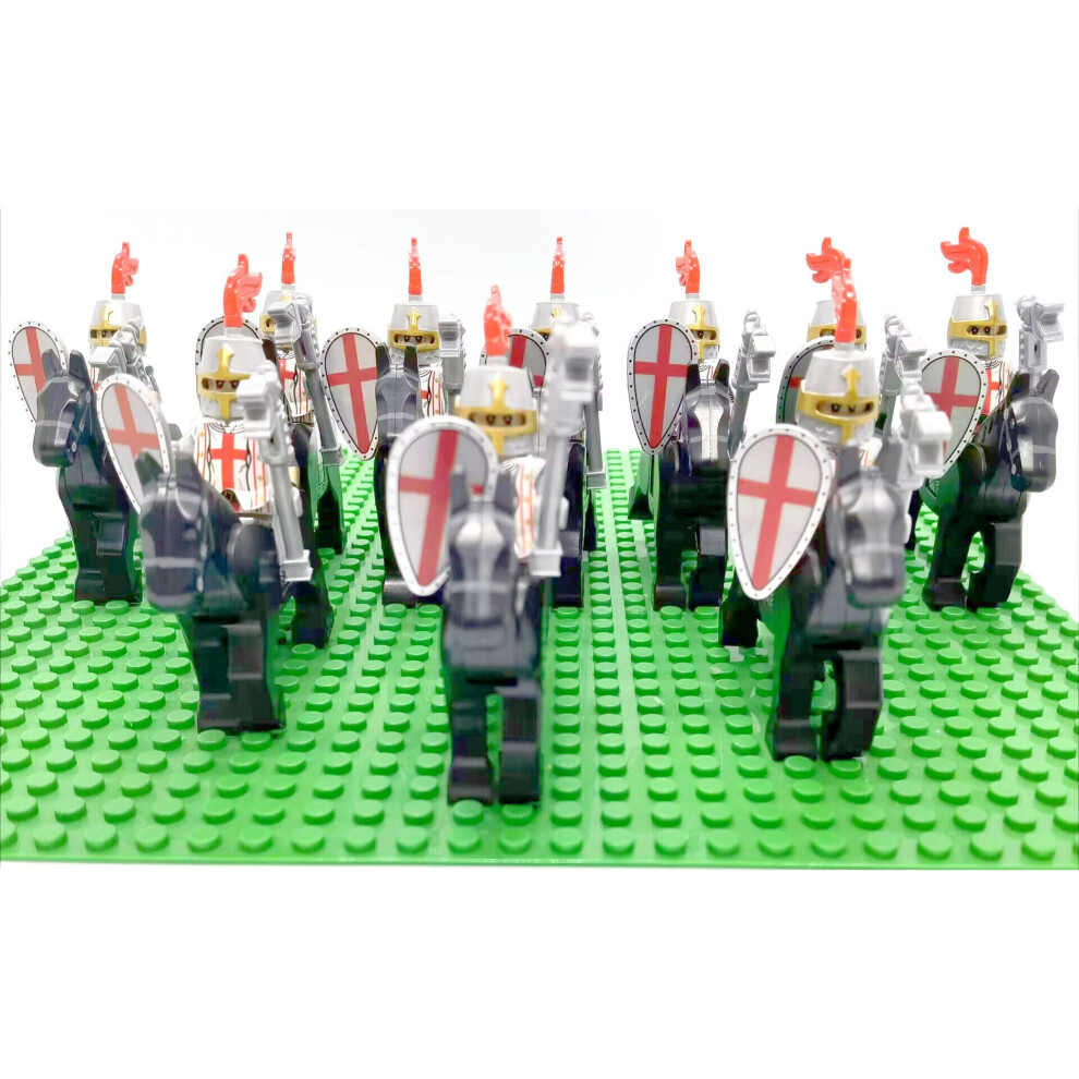 (Style C 20psc (Horse 10, Warrior 10)) 20pcs Medieval Knight Series Lion Heart Hospital Teutonic Knight Battle Pastor Mini Figures Building Blocks Cha