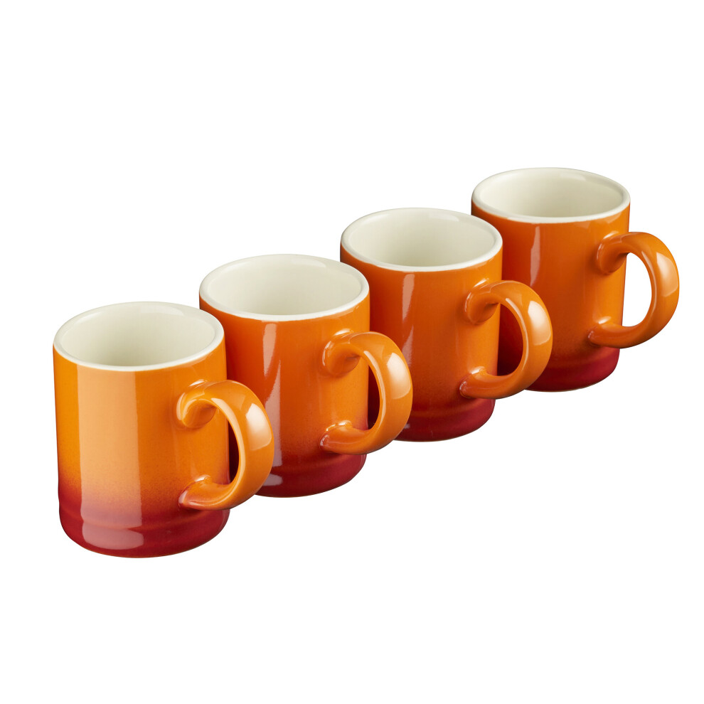 Cooks Professional Orange Espresso Coffee Cups Mugs Stoneware - Set Of 4 Cups 90Ml