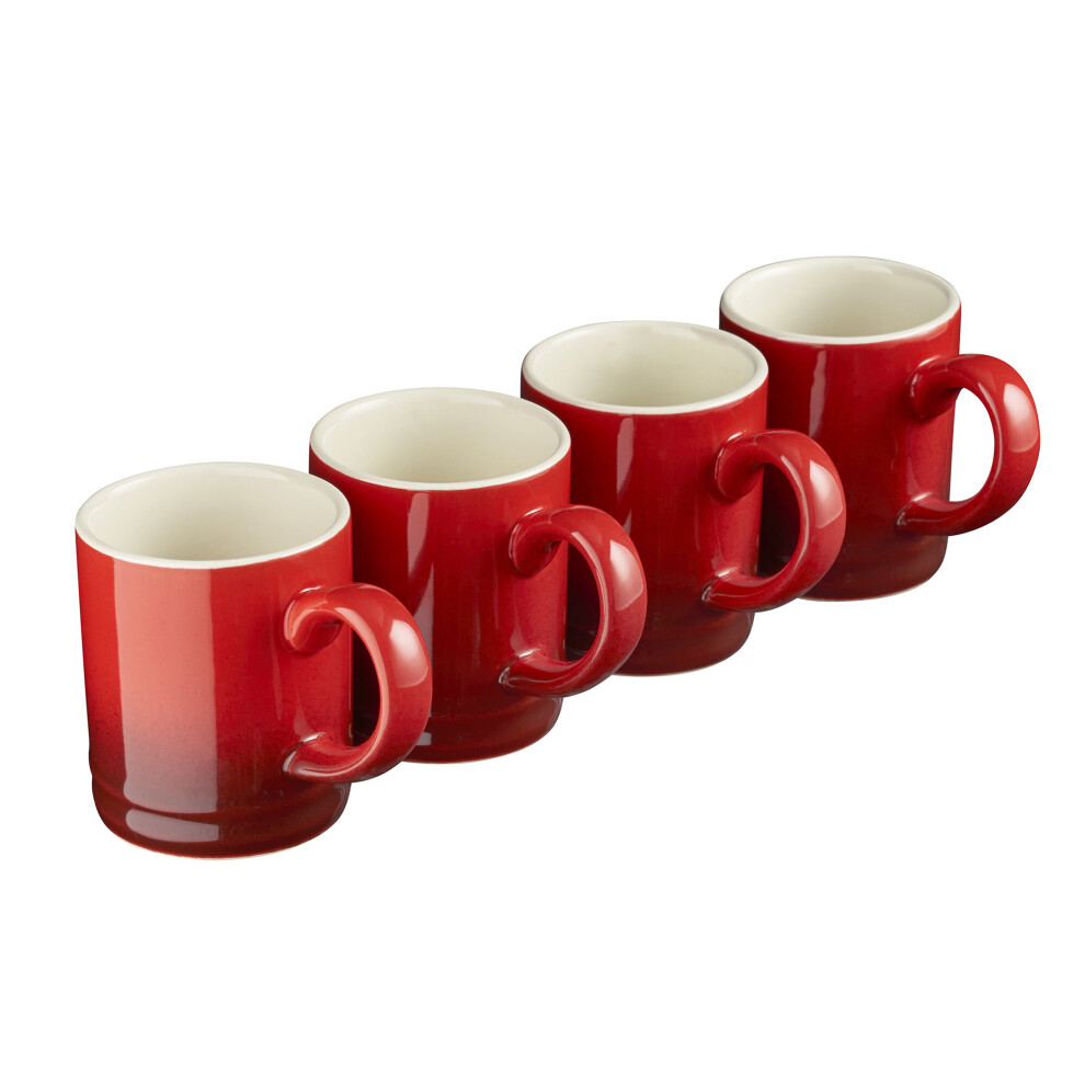 Cooks Professional Espresso Coffee Cups Mugs Stoneware 90ml Red - Set of 4 Cups