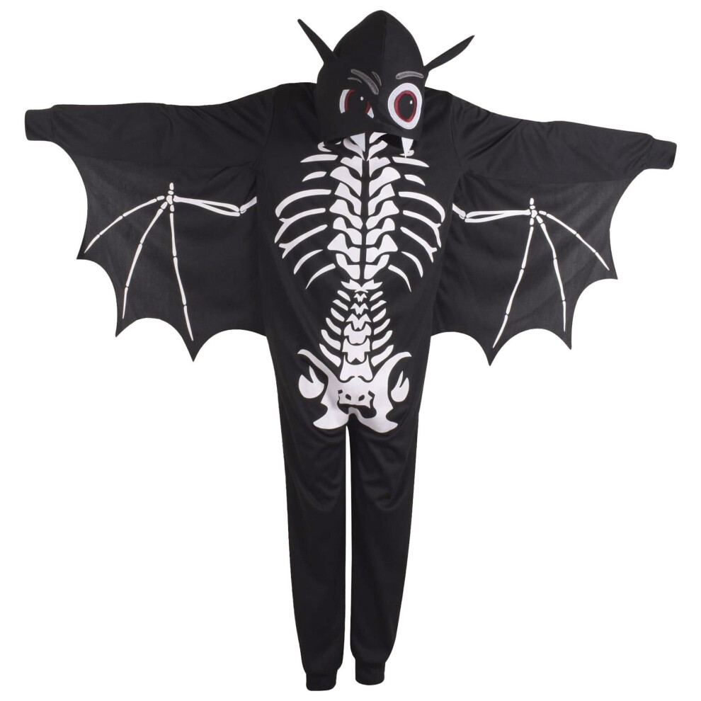 (3-5 Years, Black) Boys Girls Skeleton Bat Wings Halloween Onesie