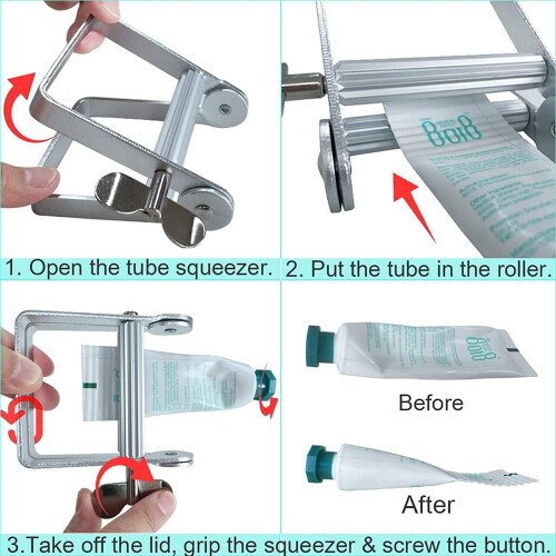 Metal Tube Squeezer, Stainless Steel Toothpaste Squeezer with Stand Function, Bathroom Rolling Tube Toothpaste Squeezer 2