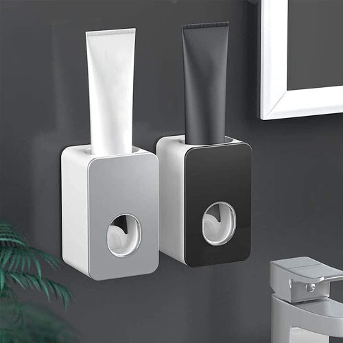 2pcs Bathroom Toothpaste Squeezer, Automatic Wall Mounted Toothpaste Squeezer, Bathroom Toothpaste Dispenser (Black+Grey) 2