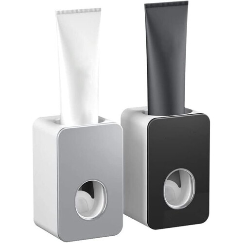 2pcs Bathroom Toothpaste Squeezer, Automatic Wall Mounted Toothpaste Squeezer, Bathroom Toothpaste Dispenser (Black+Grey)