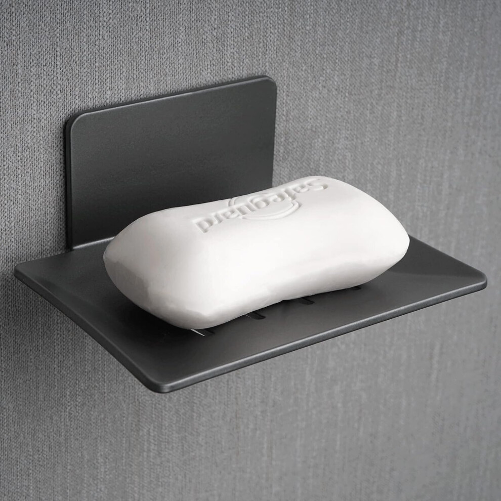Bathroom Soap Dish, Soap Holder with Self-Draining Tray, Shower Wall Soap Tray, 4-Slot Self-Adhesive Soap Container (Gunmetal Gray)