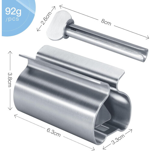 Toothpaste Tube Squeezer, 2Pcs Toothpaste Squeezer Holder, Stainless Steel Rolling Toothpaste Dispenser 1