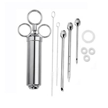 Stainless Steel Meat Tenderizer Injection Syringe Kit with 3 Precision Marinade Injectors