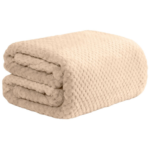 True Face (Double, Camel) Luxury Popcorn Waffle Throw Warm Fleece Blanket