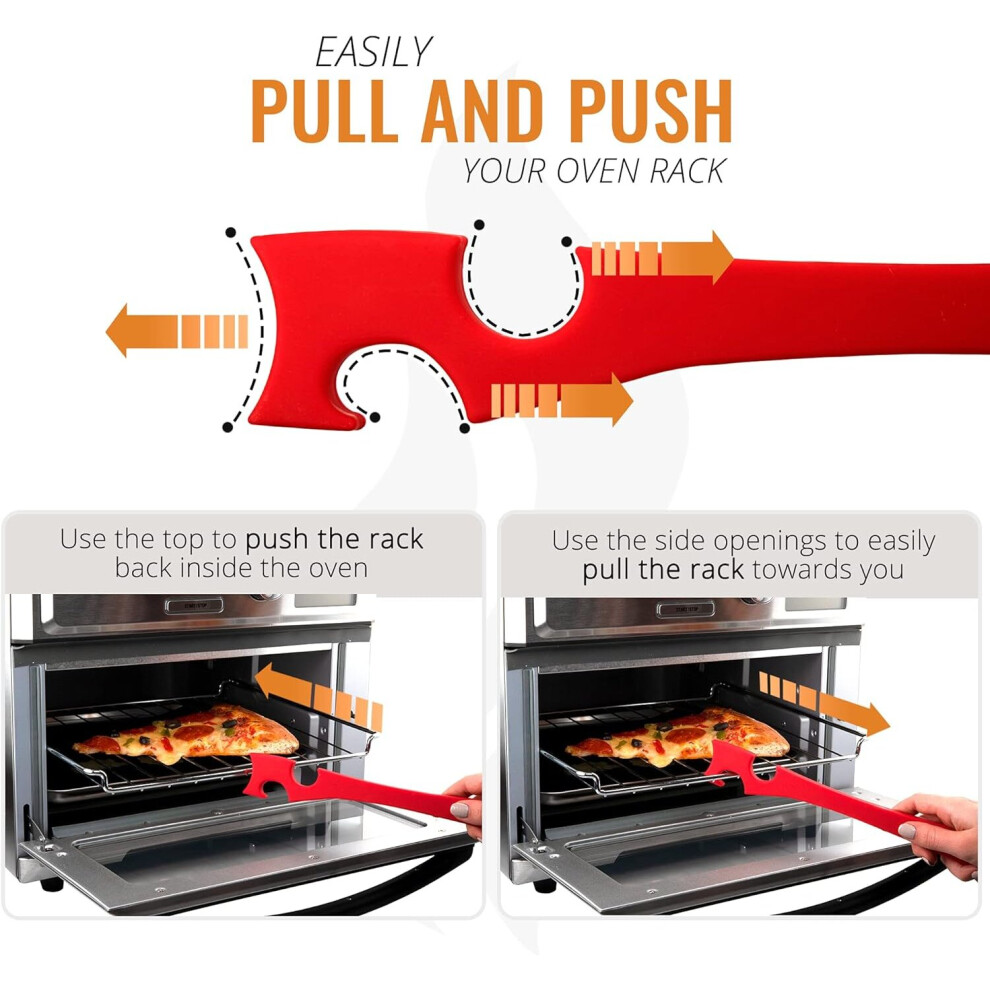 Silicone Oven Rack Push Pull Tool with Longer Handle Ideal for Kitchen Oven, Toaster Oven, Air Fryer