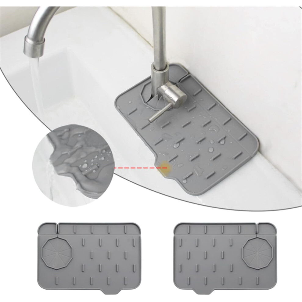 2-Pack Silicone Sink Mat, Mini Sink Splashback for Kitchen Countertop Protection Self-Draining Design (Gray + Gray, 8.3 in. x 5.7 in.)