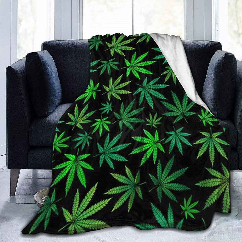 (125CM X 100CM) Flannel Blanket Green Leaf Weed Blanket Plush Blanket Comfortable Warm for Couch Bed