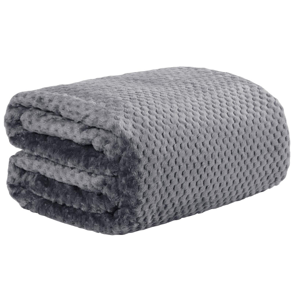 (Double, Grey) Luxury Popcorn Waffle Throw Warm Fleece Blanket