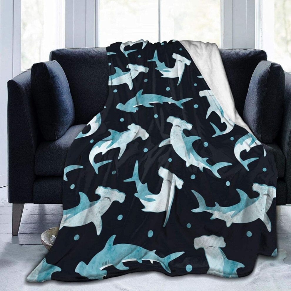 (150CM X 125CM) Soft Flannel Blanket Watercolor Hammerhead Shark Throw Blanket,Warm Blanket Anti-pilling Washable Single Blanket Children