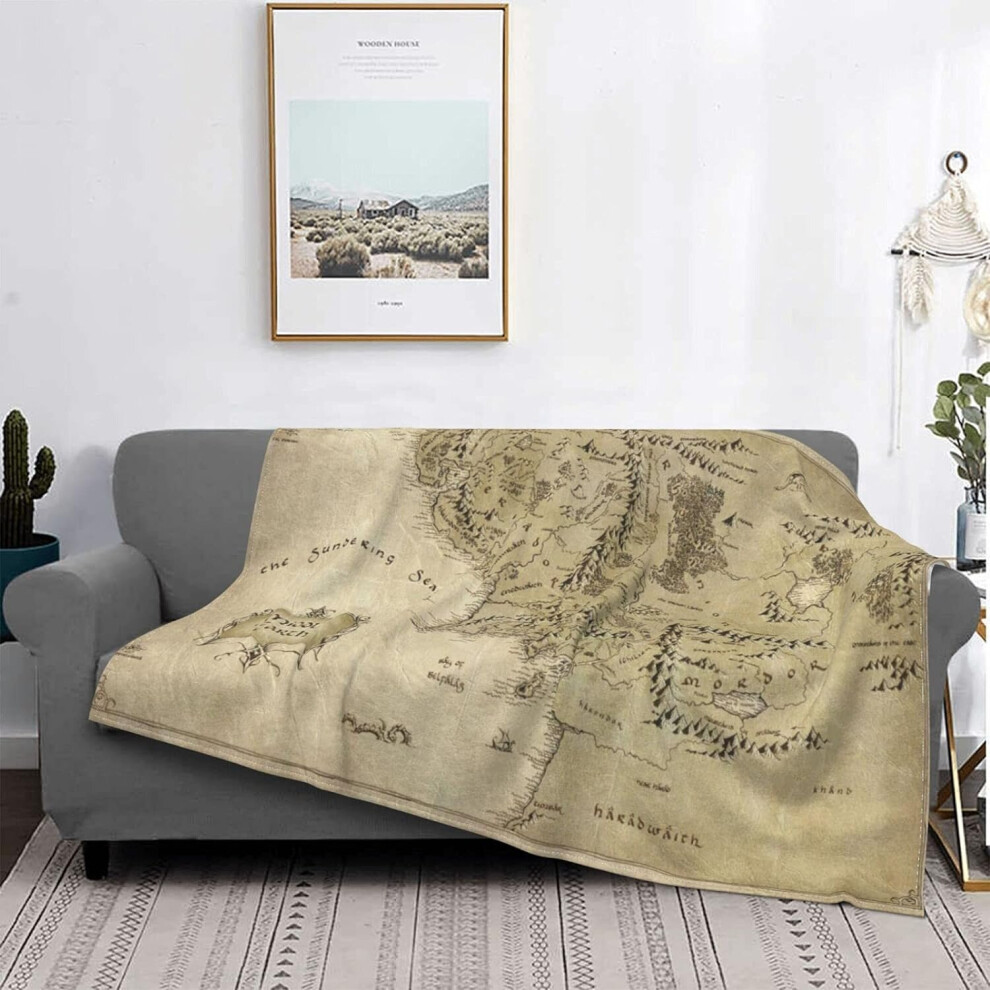 (125CM X 100CM) Retro Middle Earth Map Throw Blanket;ch Soft Flannel Fleece Travel Blankets; Plush Throw Blankets for Bed/ Couch/ Sofa/ Office/ Pet Be