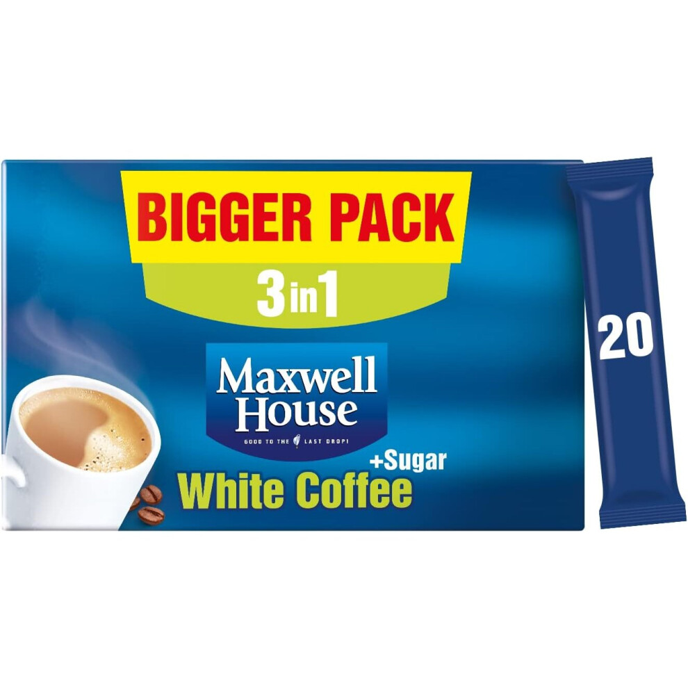 Maxwell House 3in1 White Instant Coffee and Sugar Sachets x20 (Pack of 6 Total 120 Sachets)