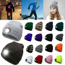 (Black) Unisex Led Beanie Hat With Usb Rechargeable Battery 5 Hours High Powered Light