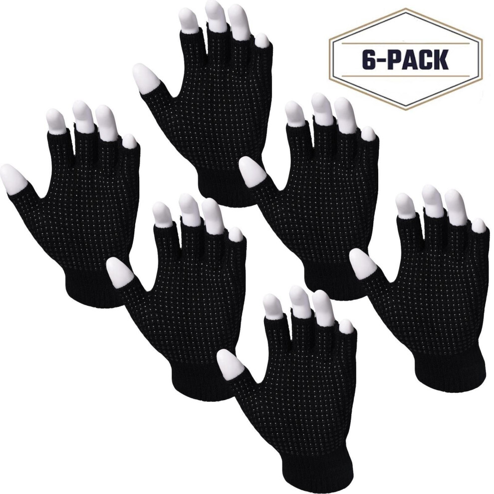 6Pair Fingerless Gripper Gloves Unisex Half Finger Magic Adult Thermal 5055922996295