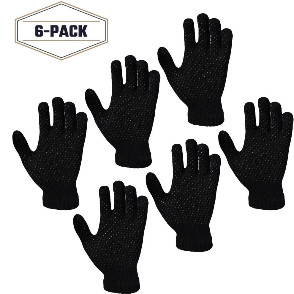 6Pair Gripper Gloves Unisex Adult Thermal Full Finger Mens Women Magic