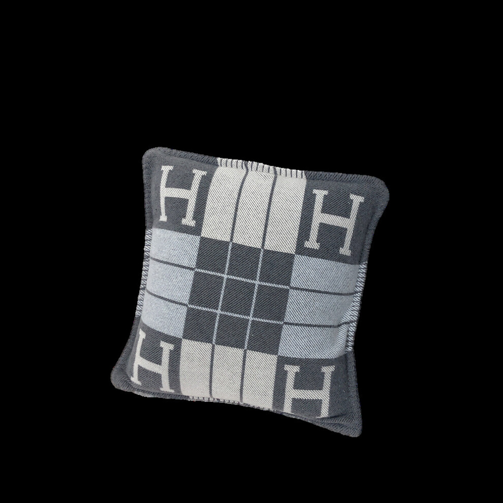 (Gray Pillow) Wool Cashmere Plaid Throw Blanket Pillow Sofa Office Nap Camping Airplane Color
