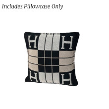 (Black Pillowcase) Wool Cashmere Plaid Throw Blanket Pillow Sofa Office Nap Camping Airplane Color