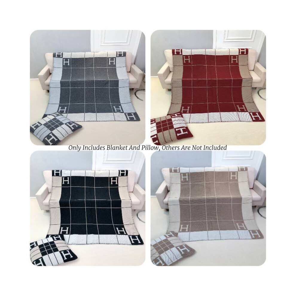 Wool Cashmere Plaid Throw Blanket Pillow Sofa Office Nap Camping Airplane Color