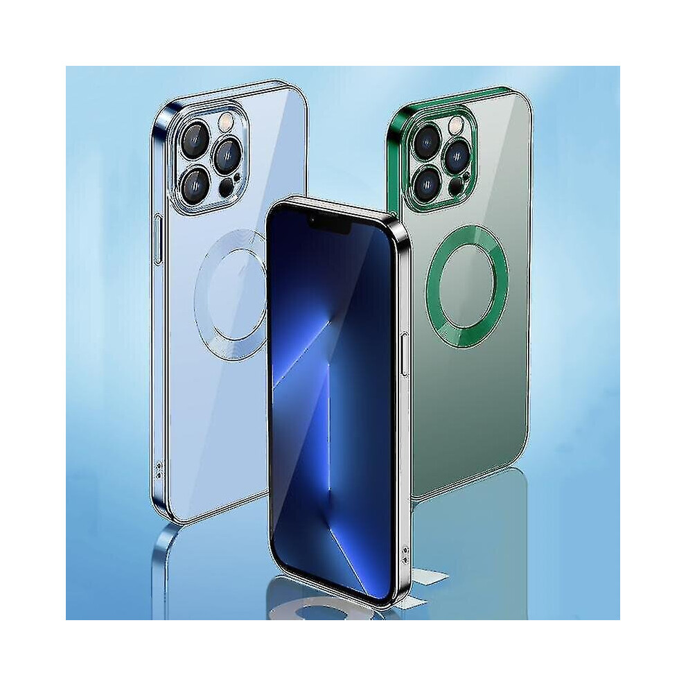 (Blue) For Iphone 13 Pro Max 9D Electroplated Edge Lens Film Clear Pc Tpu Shockproof Case Blue 9179344186686