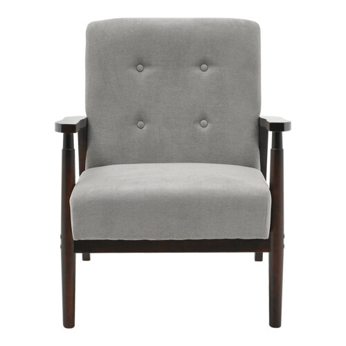 Living And Home Solid Wooden Button Cushion Armchair-Grey 2