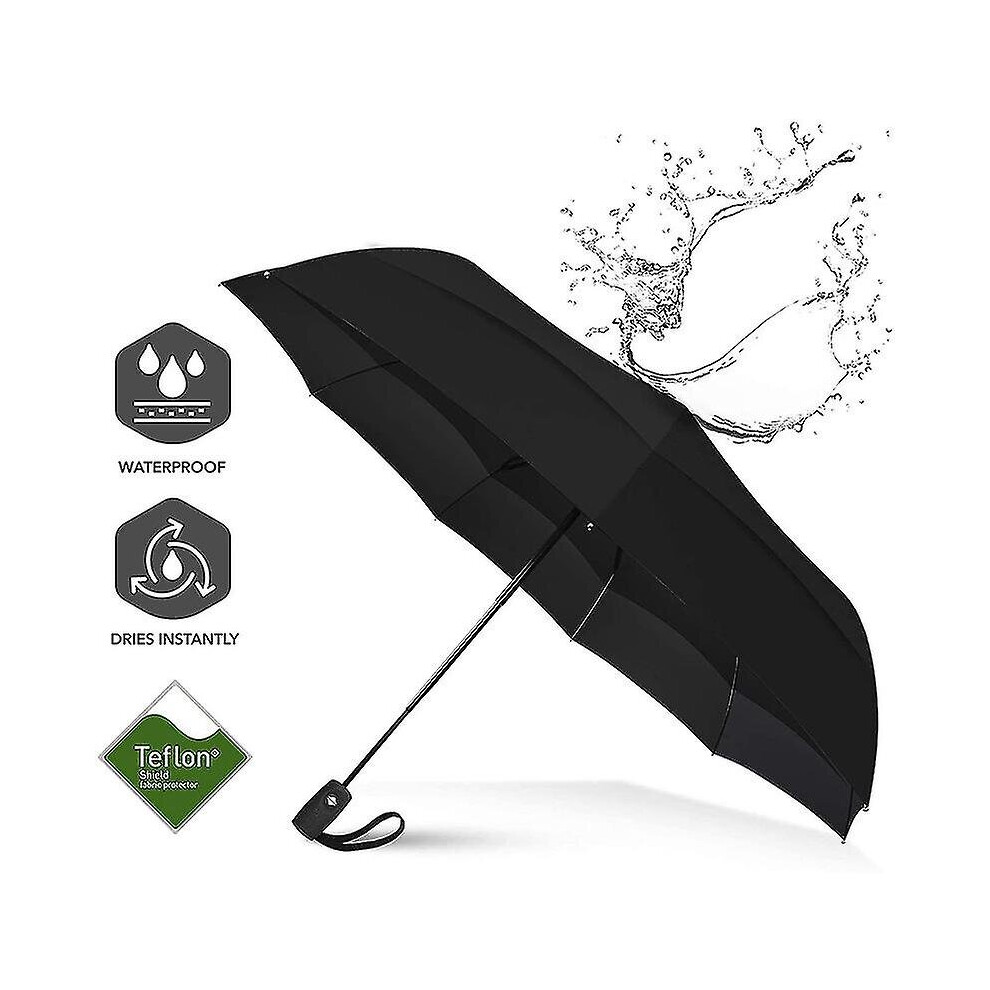 (Leather Handle ) Repel Umbrella Windproof Travel Umbrella - Wind Resistant, Small - Compact, Light, Automatic, Strong, Mini, Folding And Portabl Black
