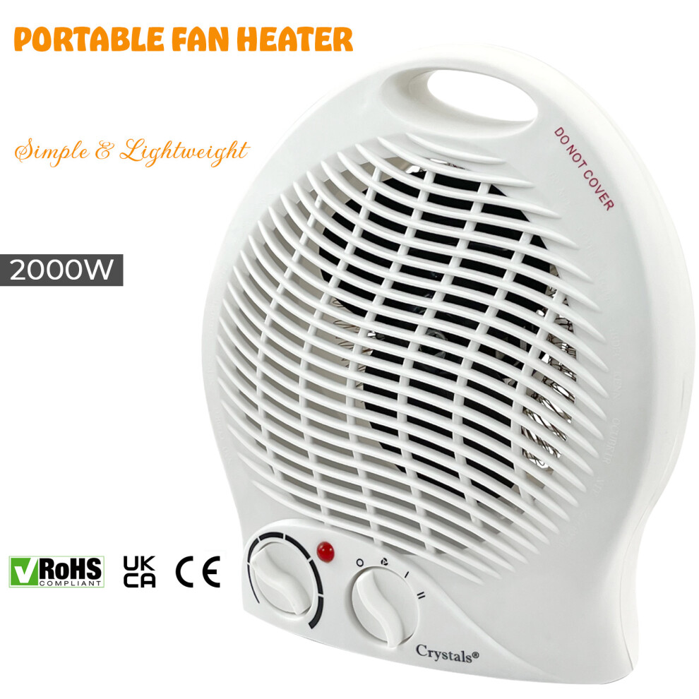 Fan Heater 2KW 2000W Portable SILENT Electric White Hot & Air Upright