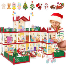 Christmas Dollhouse Playset Dream House Toy for Girls 3-6 Princess Mansion with Garden & Accessories 2-Story Doll House Gift