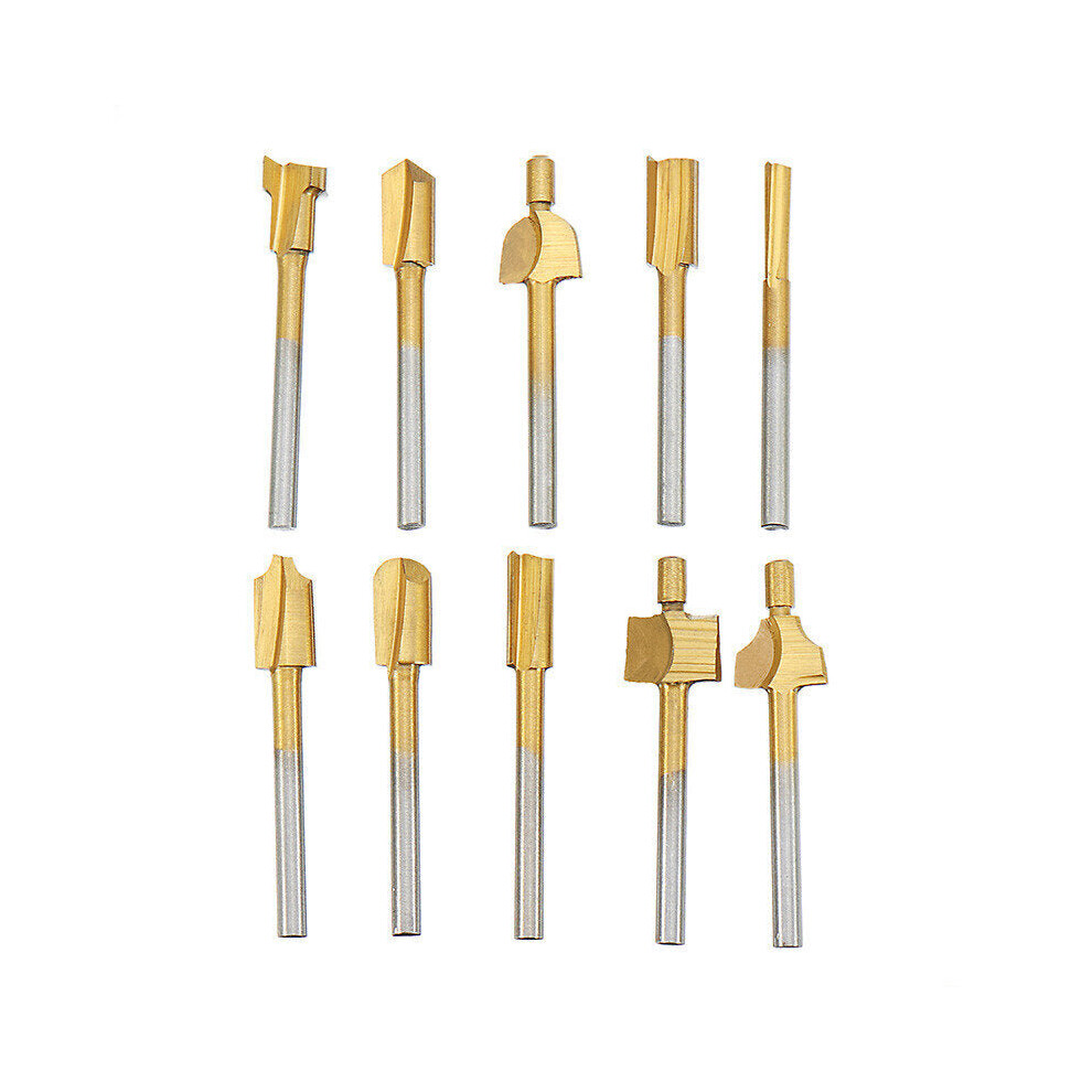(Titanium-plate) 10Pcs HSS Woodworking Trimming Knife Titanium-Plated Sharpening Knife Micro Milling Cutter Wood Carving Cutter