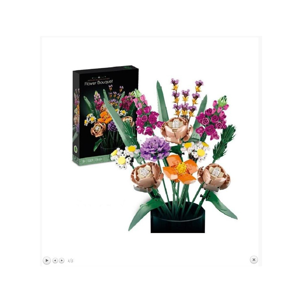 (Multicoloured) 10280 Flower Bouquet, Artificial Flowers, Set for Adults, Decorative Home Accessories, Idea, Botanical Collection,no box