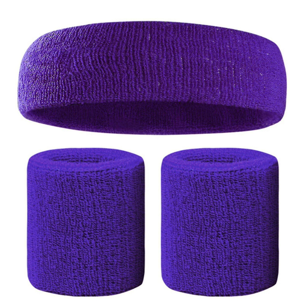 (Purple) Sweatbands Set Colorful Headband Wristband Elastic Athletic Sweat Absorbing Sweatband For-image-OPC-PCMGT6G-NEW