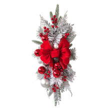 ( Red-With light) Christmas Teardrop Swag Door Wreath Garland for Holiday Outdoor Indoor Decor