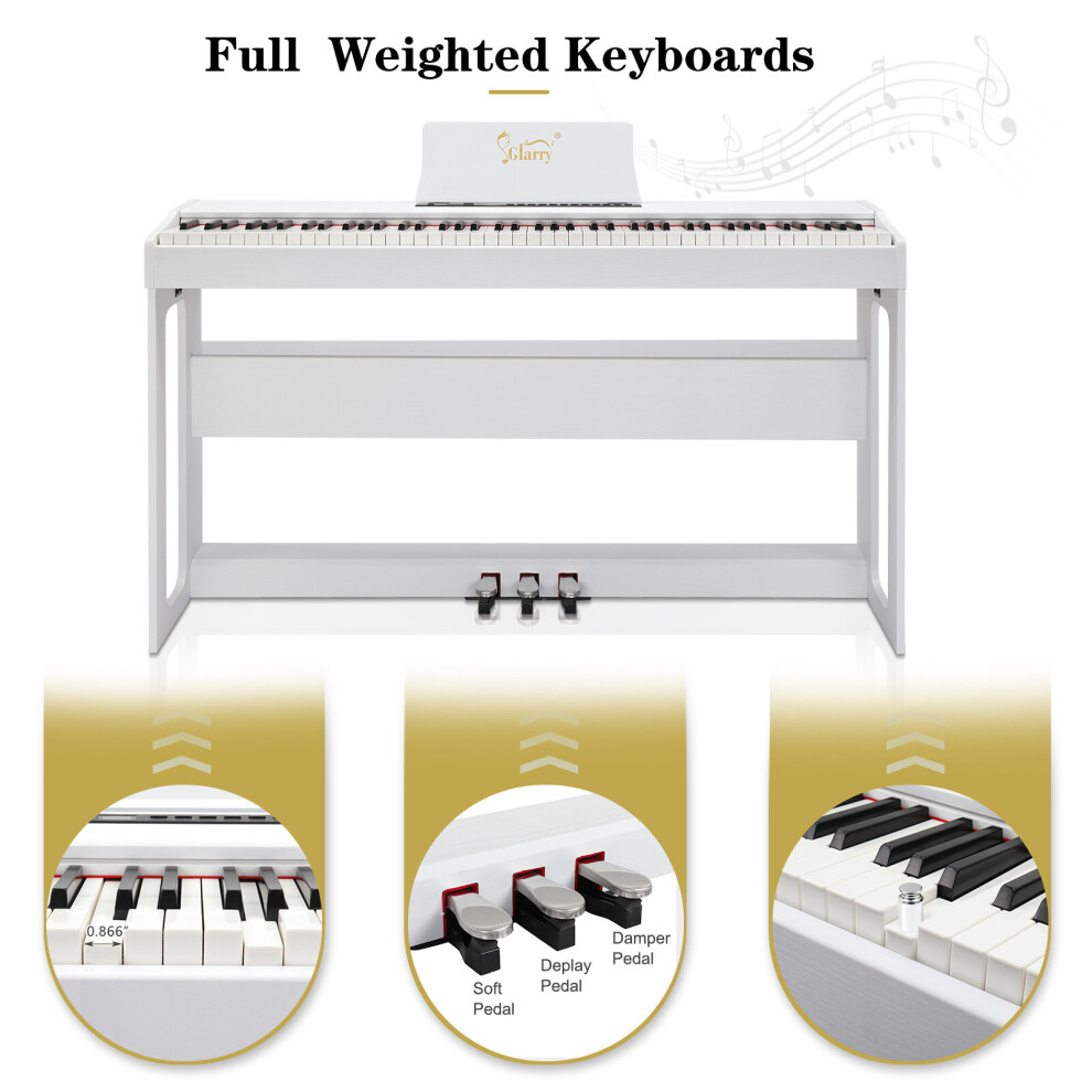 Glarry 88 Keys Full Weighted Keyboards Digital Piano W/ Furniture Stand, Power Adapter, Triple Pedals, Headphone