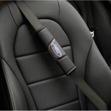 2pcs Car Seat Belt Genuine Leather Breathe Shoulder Cushion For Ford Logo Black