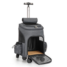 (Dark Grey) Pet Stroller Dog Rolling Wheeled Dog Cat Puppy Carrier Backpack Travel