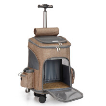 (Khaki) Pet Stroller Dog Rolling Wheeled Dog Cat Puppy Carrier Backpack Travel
