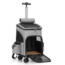 (Light Grey) Pet Stroller Dog Rolling Wheeled Dog Cat Puppy Carrier Backpack Travel